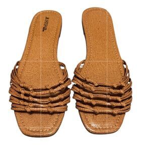 Justfab Tan Slip on Sandals(Size 9)